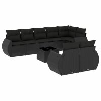 vidaXL 9-tlg. Garten-Sofagarnitur mit Kissen Schwarz Poly Rattan