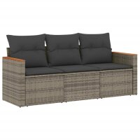 vidaXL 3-tlg. Garten-Sofagarnitur mit Kissen Grau Poly...