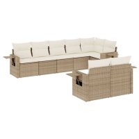 vidaXL 8-tlg. Garten-Sofagarnitur mit Kissen Beige Poly Rattan