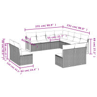 vidaXL 11-tlg. Garten-Sofagarnitur mit Kissen Schwarz Poly Rattan