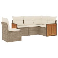 vidaXL 5-tlg. Garten-Sofagarnitur mit Kissen Beige Poly Rattan