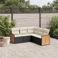 vidaXL 5-tlg. Garten-Sofagarnitur mit Kissen Schwarz Poly...