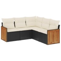 vidaXL 5-tlg. Garten-Sofagarnitur mit Kissen Schwarz Poly...