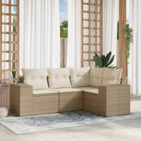 vidaXL 4-tlg. Garten-Sofagarnitur mit Kissen Beige Poly...