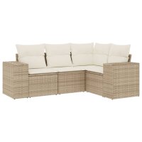 vidaXL 4-tlg. Garten-Sofagarnitur mit Kissen Beige Poly...