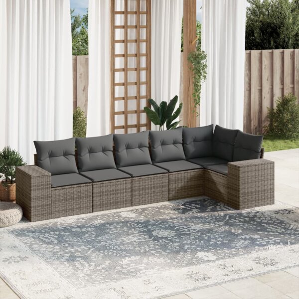 vidaXL 6-tlg. Garten-Sofagarnitur mit Kissen Grau Poly Rattan