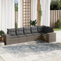 vidaXL 6-tlg. Garten-Sofagarnitur mit Kissen Grau Poly...