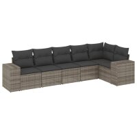 vidaXL 6-tlg. Garten-Sofagarnitur mit Kissen Grau Poly...