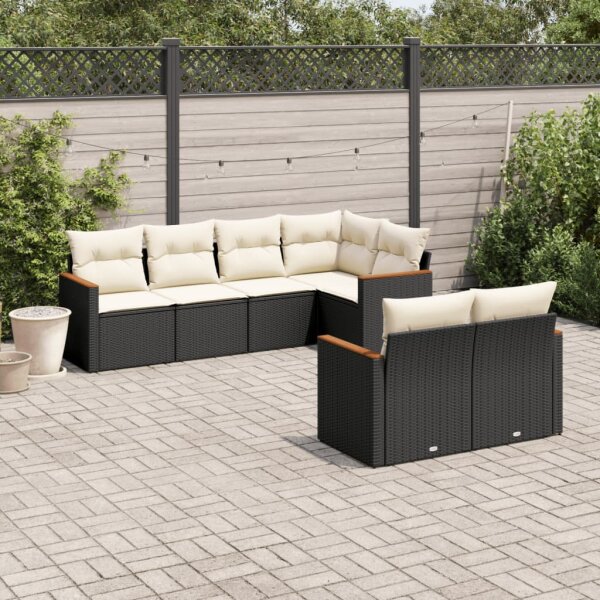 vidaXL 7-tlg. Garten-Sofagarnitur mit Kissen Schwarz Poly Rattan