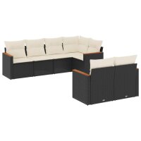 vidaXL 7-tlg. Garten-Sofagarnitur mit Kissen Schwarz Poly Rattan