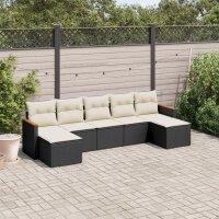 vidaXL 7-tlg. Garten-Sofagarnitur mit Kissen Schwarz Poly Rattan