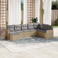 vidaXL 8-tlg. Garten-Sofagarnitur mit Kissen Beige Poly Rattan