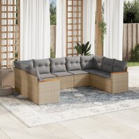 vidaXL 9-tlg. Garten-Sofagarnitur mit Kissen Beige Poly Rattan