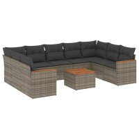 vidaXL 10-tlg. Garten-Sofagarnitur mit Kissen Grau Poly...