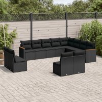 vidaXL 12-tlg. Garten-Sofagarnitur mit Kissen Schwarz Poly Rattan