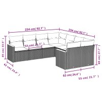 vidaXL 8-tlg. Garten-Sofagarnitur mit Kissen Schwarz Poly Rattan