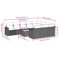 vidaXL 11-tlg. Garten-Sofagarnitur mit Kissen Schwarz Poly Rattan