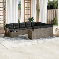 vidaXL 11-tlg. Garten-Sofagarnitur mit Kissen Grau Poly...