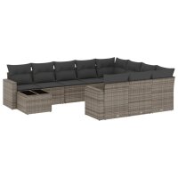 vidaXL 11-tlg. Garten-Sofagarnitur mit Kissen Grau Poly...