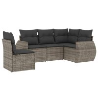 vidaXL 5-tlg. Garten-Sofagarnitur mit Kissen Grau Poly Rattan