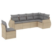 vidaXL 6-tlg. Garten-Sofagarnitur mit Kissen Beige Poly Rattan