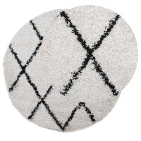 vidaXL Teppich Shaggy Hochflor Modern Creme und Schwarz &Oslash; 80 cm