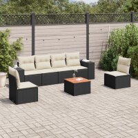 vidaXL 7-tlg. Garten-Sofagarnitur mit Kissen Schwarz Poly Rattan