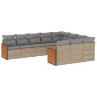 vidaXL 10-tlg. Garten-Sofagarnitur mit Kissen Beige Poly...