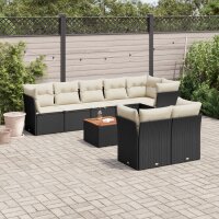 vidaXL 9-tlg. Garten-Sofagarnitur mit Kissen Schwarz Poly Rattan