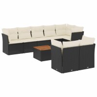 vidaXL 9-tlg. Garten-Sofagarnitur mit Kissen Schwarz Poly Rattan