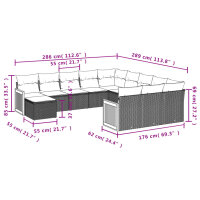 vidaXL 12-tlg. Garten-Sofagarnitur mit Kissen Schwarz Poly Rattan