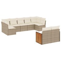 vidaXL 9-tlg. Garten-Sofagarnitur mit Kissen Beige Poly Rattan