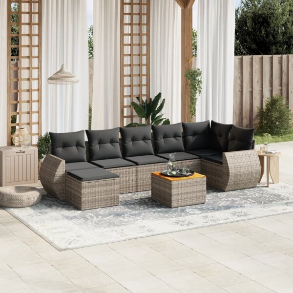 vidaXL 8-tlg. Garten-Sofagarnitur mit Kissen Grau Poly Rattan