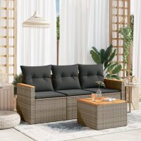 vidaXL 4-tlg. Garten-Sofagarnitur mit Kissen Grau Poly Rattan