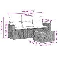 vidaXL 4-tlg. Garten-Sofagarnitur mit Kissen Grau Poly Rattan