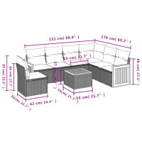 vidaXL 7-tlg. Garten-Sofagarnitur mit Kissen Grau Poly Rattan