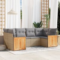 vidaXL 6-tlg. Garten-Sofagarnitur mit Kissen Beige Poly Rattan