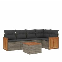 vidaXL 6-tlg. Garten-Sofagarnitur mit Kissen Grau Poly Rattan