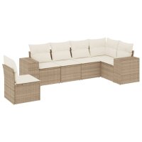 vidaXL 6-tlg. Garten-Sofagarnitur mit Kissen Beige Poly Rattan