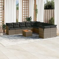 vidaXL 11-tlg. Garten-Sofagarnitur mit Kissen Grau Poly Rattan