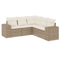 vidaXL 5-tlg. Garten-Sofagarnitur mit Kissen Beige Poly Rattan