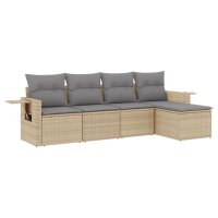 vidaXL 5-tlg. Garten-Sofagarnitur mit Kissen Beige Poly Rattan