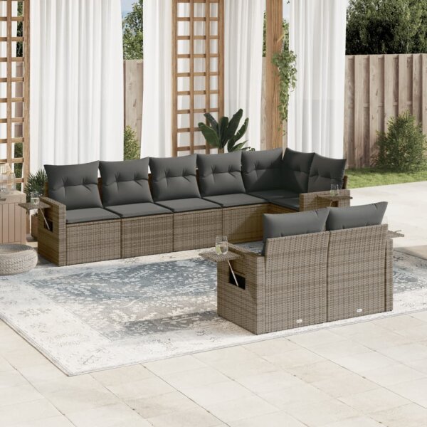 vidaXL 8-tlg. Garten-Sofagarnitur mit Kissen Grau Poly Rattan