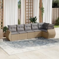 vidaXL 6-tlg. Garten-Sofagarnitur mit Kissen Beige Poly Rattan