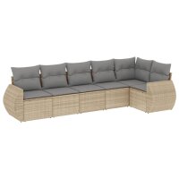 vidaXL 6-tlg. Garten-Sofagarnitur mit Kissen Beige Poly Rattan