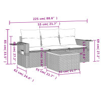 vidaXL 4-tlg. Garten-Sofagarnitur mit Kissen Grau Poly Rattan