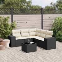 vidaXL 6-tlg. Garten-Sofagarnitur mit Kissen Schwarz Poly Rattan