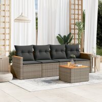 vidaXL 5-tlg. Garten-Sofagarnitur mit Kissen Grau Poly Rattan