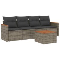 vidaXL 5-tlg. Garten-Sofagarnitur mit Kissen Grau Poly Rattan