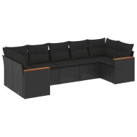 vidaXL 7-tlg. Garten-Sofagarnitur mit Kissen Schwarz Poly Rattan